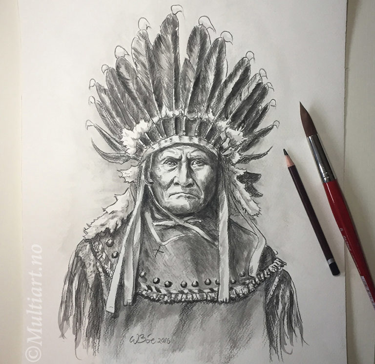 Tegning av Apachehøvdingen Geronimo